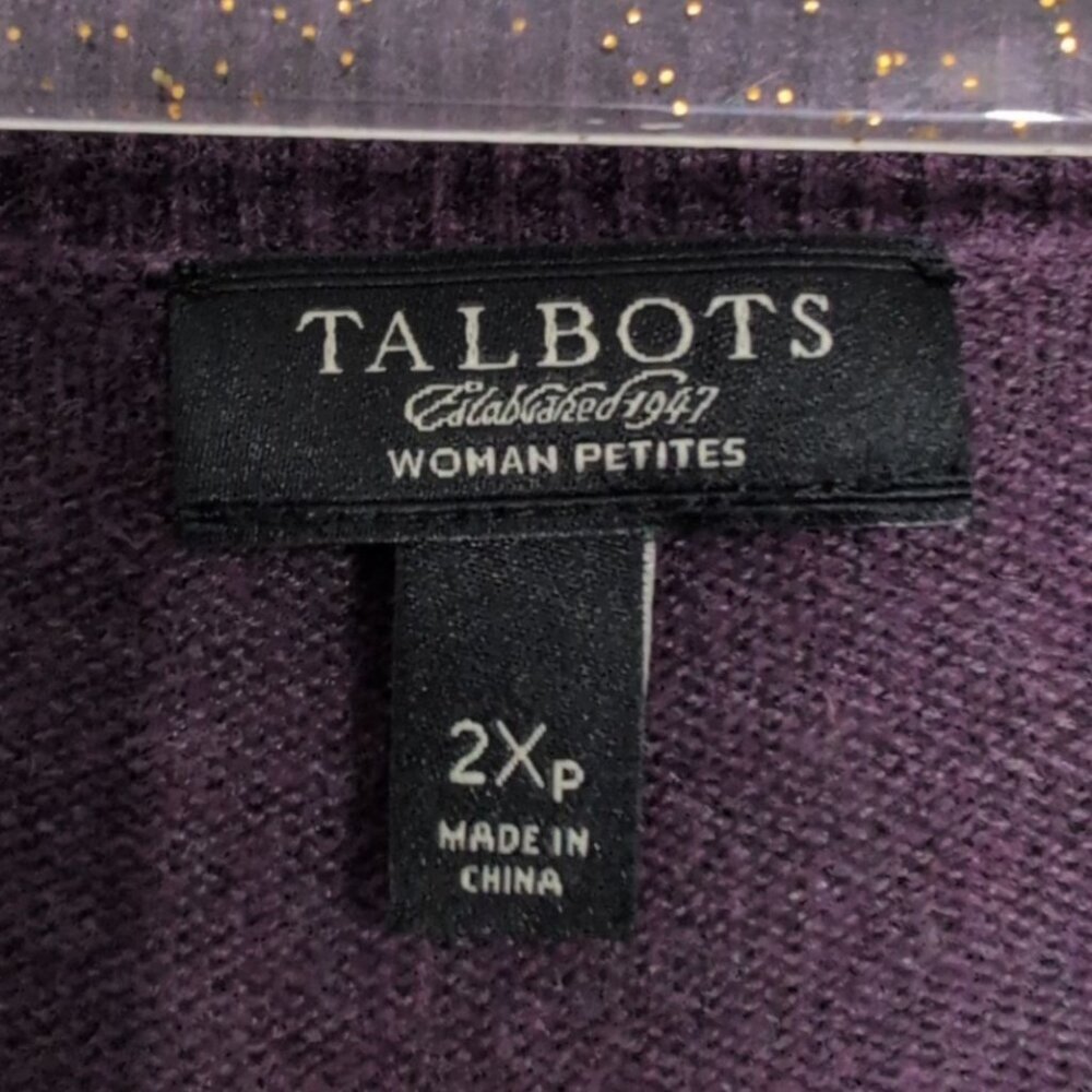 Talbots Cable Knit Sweater Womens Petite Size 2X Purple Cotton Wool Pullover - Picture 3 of 5